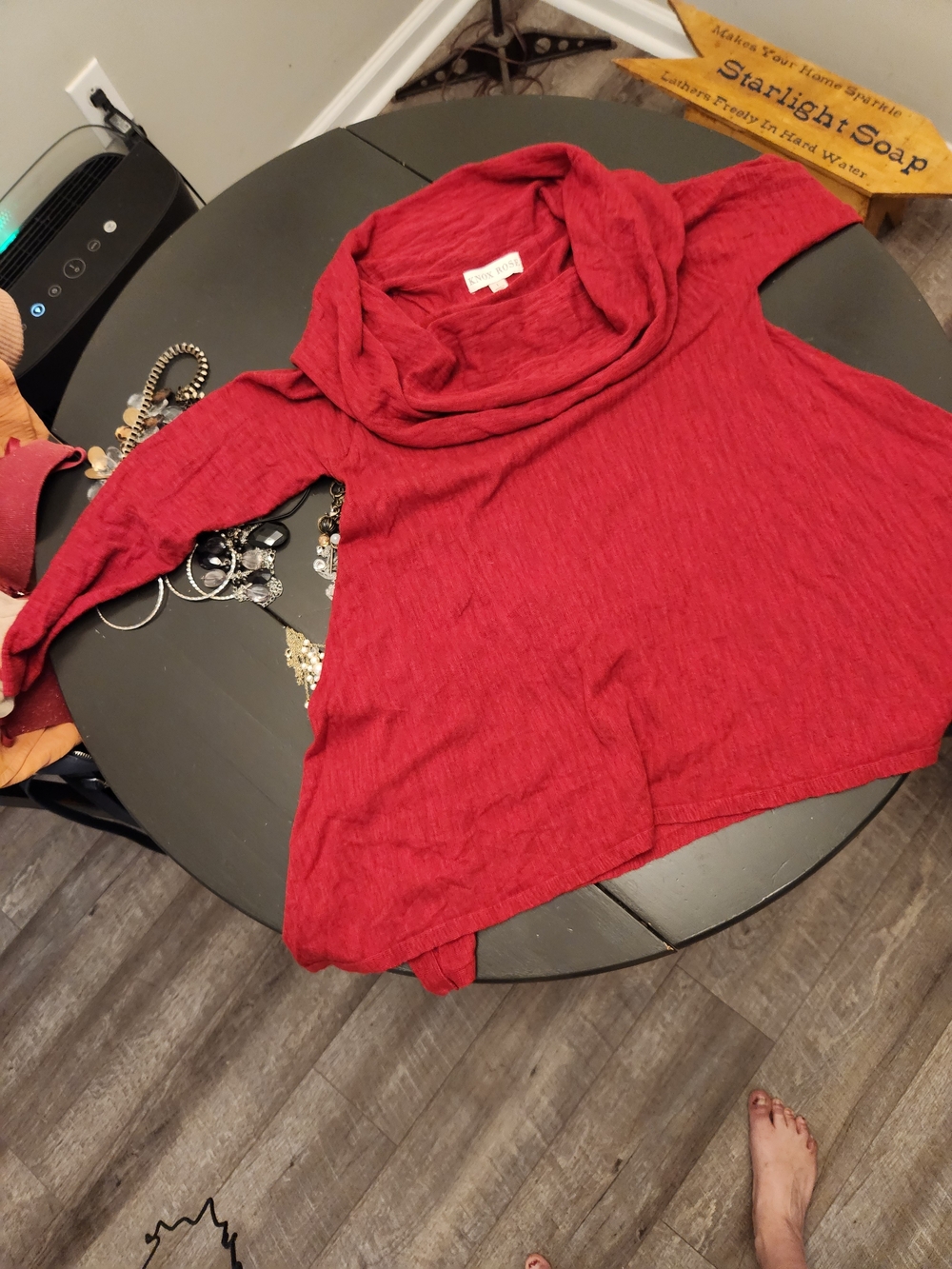 Knox Rose Red Cowl Neck Lightweight Top